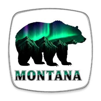 Montana Bear Northern Lights - Square fridge magnet - white - Front