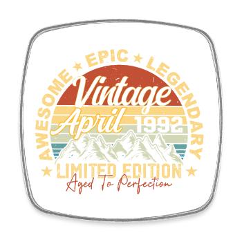33rd Birthday Gift Vintage April 1992 - Square fridge magnet - white - Front