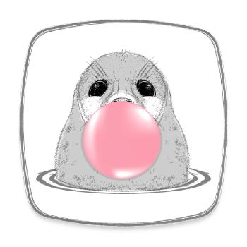 Sceau avec chewing-gum – Motif animalier amusant - Magnet carré - blanc - Devant