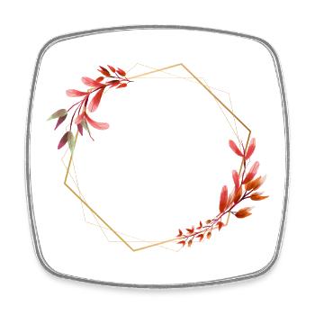 Goldenes Sechseck mit roten und orangen Blüten - Viereckiger Kühlschrankmagnet - Weiß - Vorne
