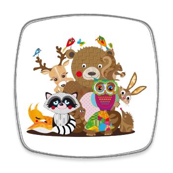 Des amoureux des animaux hauts en couleur unis – De joyeux compagnons de la forêt - Magnet carré - blanc - Devant