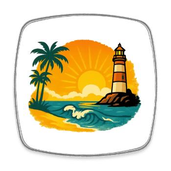 Sunset with lighthouse on tropical beach - Square fridge magnet - white - Front