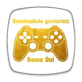 Einschulung - Game on - Spielkonsole - goldfarben - Viereckiger Kühlschrankmagnet - Weiß - Vorne