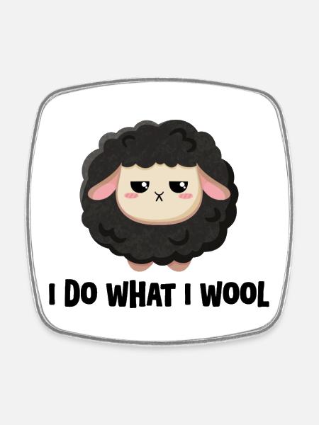 Cute black sheep grumpy with saying - Square fridge magnet - white