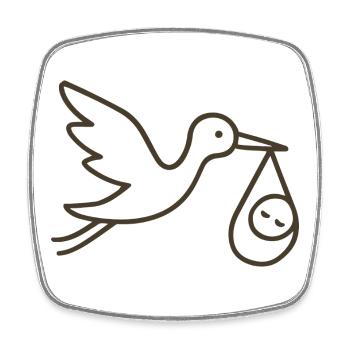 Cigogne avec bébé enfant - Arrivée minimale de bébé - Magnet carré - blanc - Devant