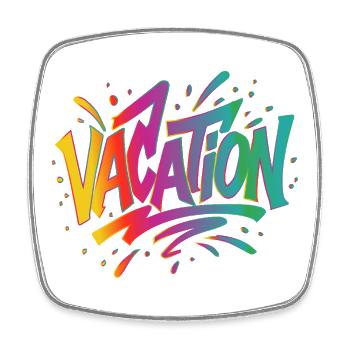 Lettrage VACATION – Graffiti coloré dans le style estival - Magnet carré - blanc - Devant