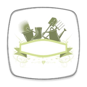Bannière de jardin décorative avec outils - Magnet carré - blanc - Devant