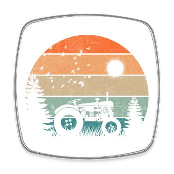 Vintage Tractor at Pastel Sunset - Square fridge magnet - white - Front