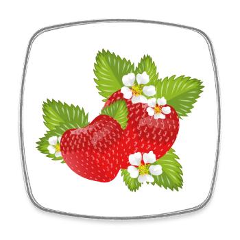 Strawberries surrounded by green leaves & blossoms - Square fridge magnet - white - Front