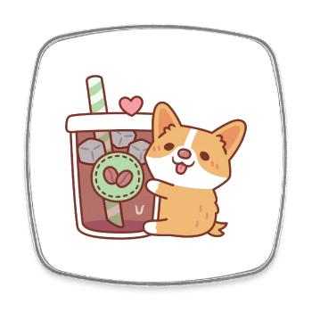 Süßer Corgi Welpe Umarmt Eiskaffee - Viereckiger Kühlschrankmagnet - Weiß - Vorne