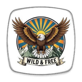 Wild eagle with mountains and sunrise - Square fridge magnet - white - Front