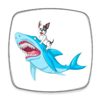 French Bulldog Riding Shark – Fun & Whimsical Dog  - Square fridge magnet - white - Front