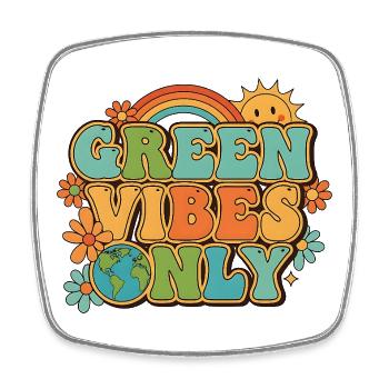 Green Vibes Only Hippie Retro Style - Viereckiger Kühlschrankmagnet - Weiß - Vorne
