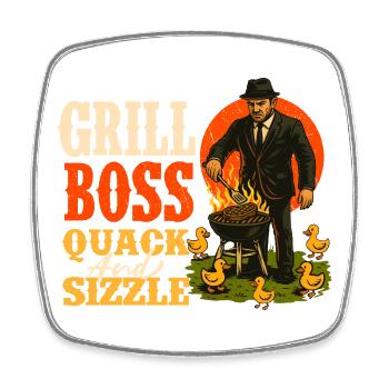 Grill Chef Quack And Sizzle Funny BBQ Humor - Square fridge magnet - white - Front