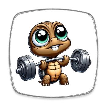 tortue chibi avec haltère haltérophile dessin animé - Magnet carré - blanc - Devant
