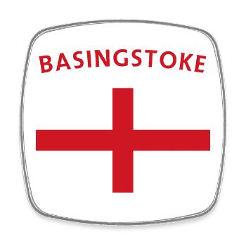 Basingstoke Emblem Retro Abzeichen - Viereckiger Kühlschrankmagnet - Weiß - Vorne