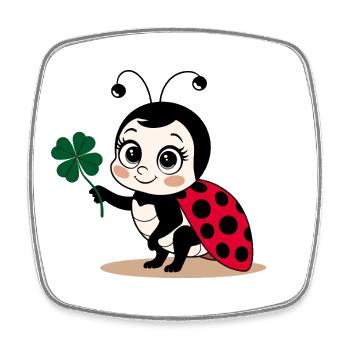Coccinelle Trèfle Porte-bonheur Chance - Magnet carré - blanc - Devant