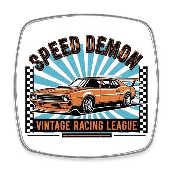 Vintage racing car Speed Demon design - Square fridge magnet - white - Front