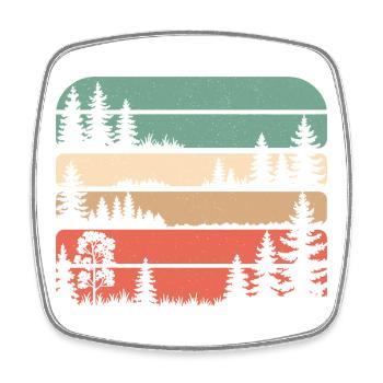 Retro Wald Natur Silhouette Bäume Wandern Geschenk - Viereckiger Kühlschrankmagnet - Weiß - Vorne