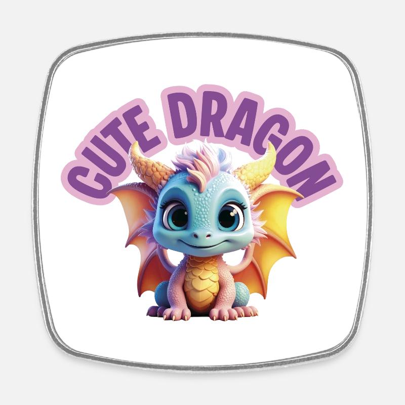 Dragon mignon - Magnet carré - blanc