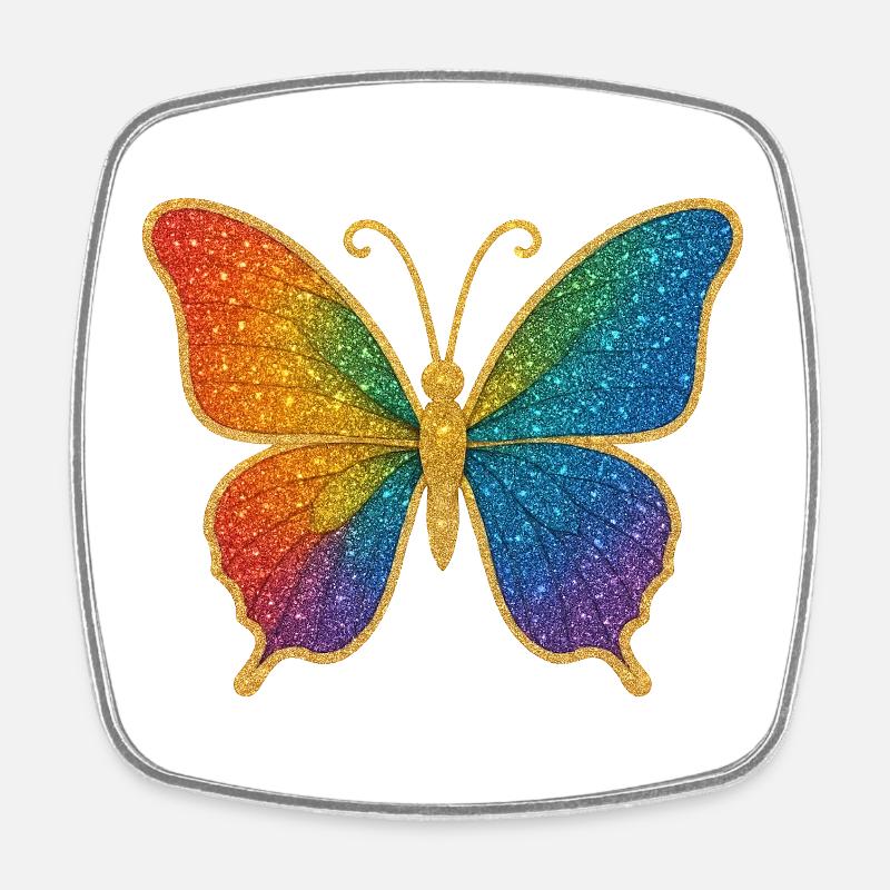 Glitzernder Regenbogen-Schmetterling - Viereckiger Kühlschrankmagnet - Weiß