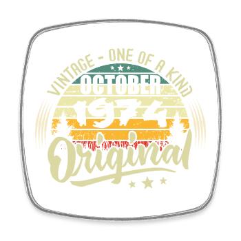 October 1974 Birthday Gift - Square fridge magnet - white - Front