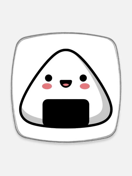Kawaii Smile Onigiri Cute Food - Square fridge magnet - white
