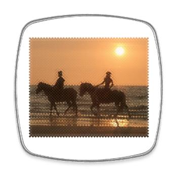 Cavalier au coucher du soleil sur la plage - Magnet carré - blanc - Devant