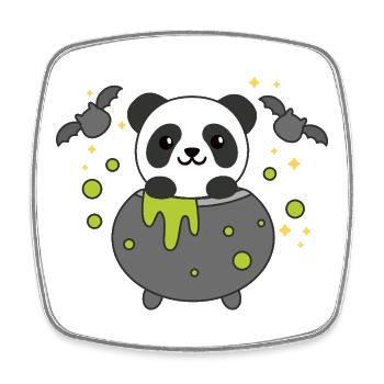Panda Joyeux Halloween Bâton de Chaudron de Sorcière - Magnet carré - blanc - Devant