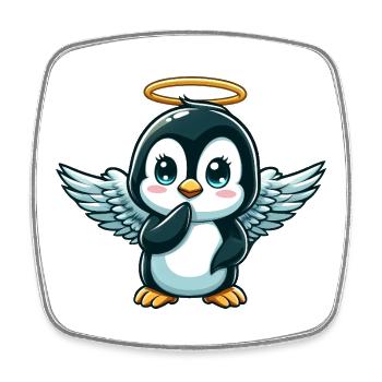 Cute Penguin Angel Halo Cartoon Wings - Square fridge magnet - white - Front