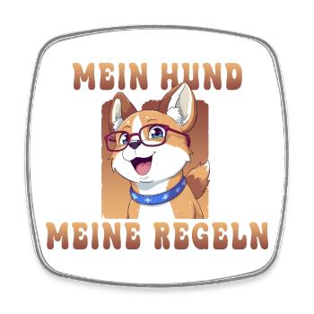 Hunde mit Brille und Spruch-mein Hund meine Regeln - Viereckiger Kühlschrankmagnet - Weiß - Vorne