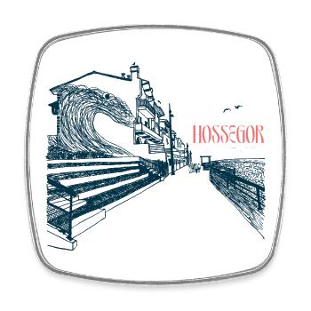 Hossegor Côte Atlantique – Vague dessinée à la main - Magnet carré - blanc - Devant