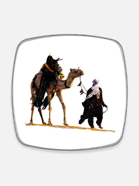 Bedouin with camel - Square fridge magnet - white