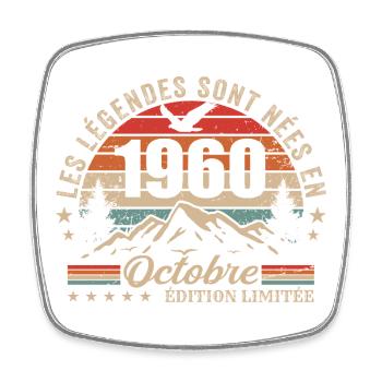 Octobre 1960 Cadeau Anniversaire 1960 October 1960 - Magnet carré - blanc - Devant