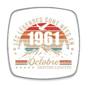 Octobre 1961 Cadeau Anniversaire 1961 October 1961 - Magnet carré - blanc - Devant