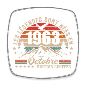 Octobre 1963 Cadeau Anniversaire 1963 October 1963 - Magnet carré - blanc - Devant