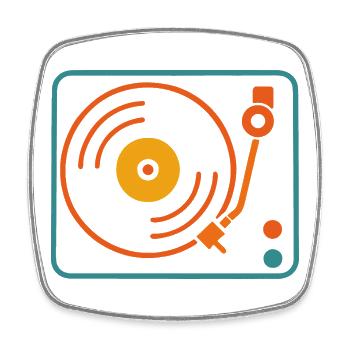 Tourne-disque vinyle de musique analogique rétro - Magnet carré - blanc - Devant
