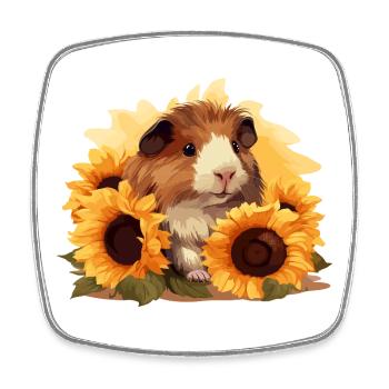 verspieltes Meerschweinchenmotiv mit Sonnenblumen - Viereckiger Kühlschrankmagnet - Weiß - Vorne