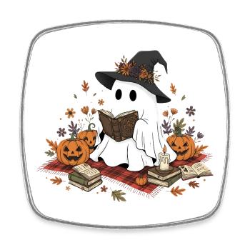 Witch Witch with Pumpkins and Magic Book - Square fridge magnet - white - Front