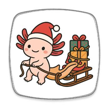 Weihnachts Axolotl – Mit Schlitten & Geschenken - Viereckiger Kühlschrankmagnet - Weiß - Vorne