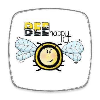 Bee Happy fröhliche Biene - Viereckiger Kühlschrankmagnet - Weiß - Vorne