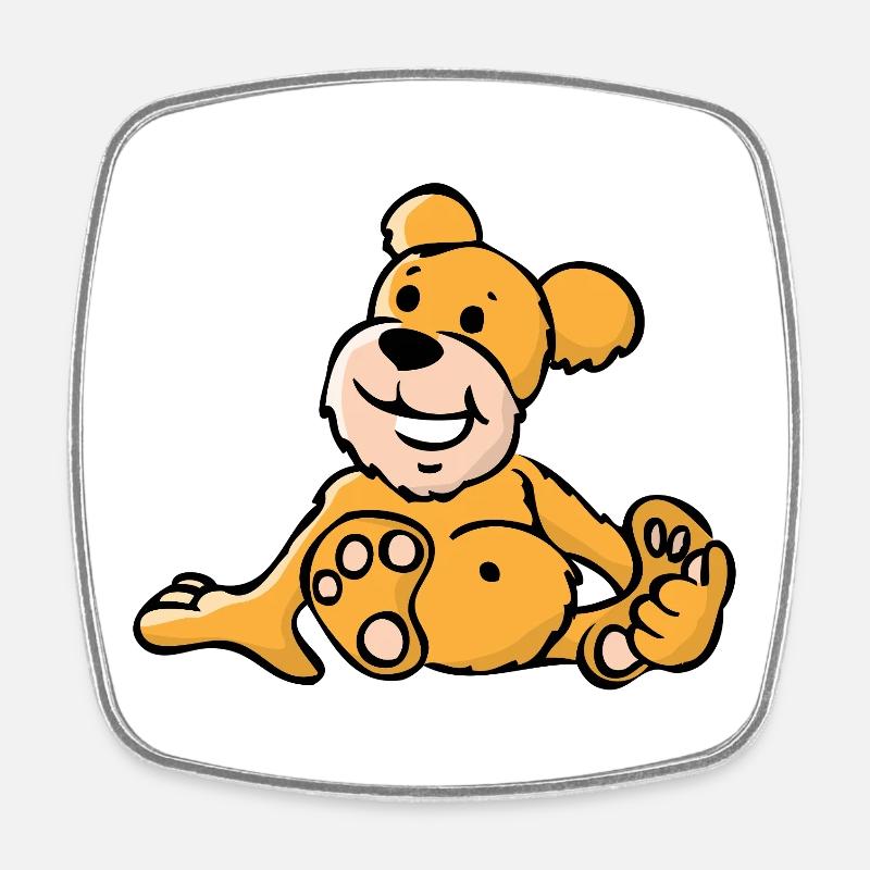 Cheerful cartoon bear sitting - Square fridge magnet - white