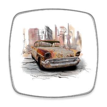 Rostiger Oldtimer Stadt Szene - Viereckiger Kühlschrankmagnet - Weiß - Vorne