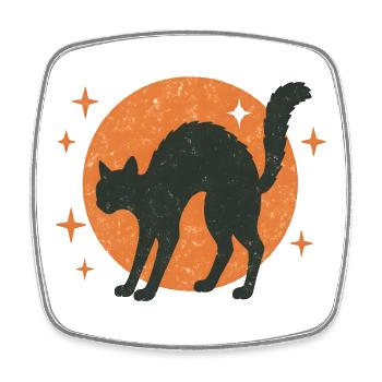 Chat noir silhouette sur lune orange - Magnet carré - blanc - Devant