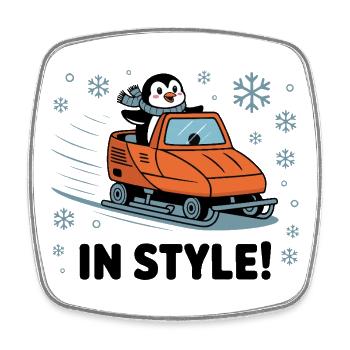 Pinguin-Schneemobil mit Stil - Viereckiger Kühlschrankmagnet - Weiß - Vorne