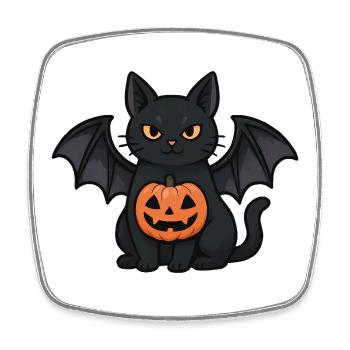 Halloween Bat Cat with Pumpkin - Square fridge magnet - white - Front