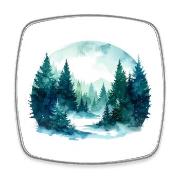Fichtenschatten – Winterwald-Aquarell - Viereckiger Kühlschrankmagnet - Weiß - Vorne