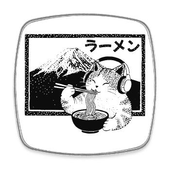 Ramen Kitten Mount Fuji - Square fridge magnet - white - Front