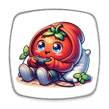 Kawaii Tomate Gamer Mit Controller Chibi Gaming - Viereckiger Kühlschrankmagnet - Weiß - Vorne
