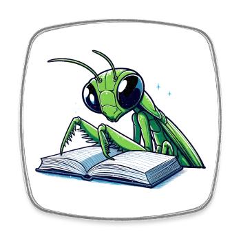Reading grasshopper in the star book - Square fridge magnet - white - Front